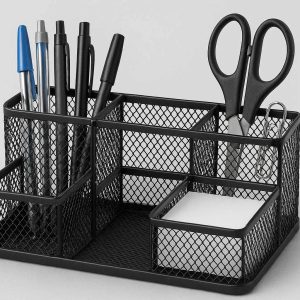 Mesh Desktop Storage Box with 5 Compartments for Pen and Stationery