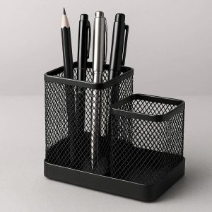 Modern Metal Pen Holder with 3 Compartments for Office and Home Use