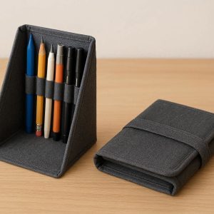 Fabric Pen Holder with Foldable Design for Travel and Desk Use