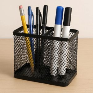 Mesh Pen Holder with 2 Compartments for Office and Classroom Use